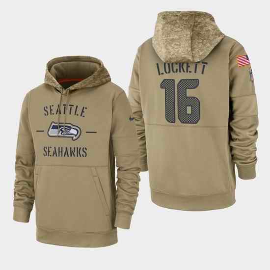 Mens Seattle Seahawks 16 Tyler Lockett 2019 Salute to Service Sideline Therma Pullover Hoodie Tan
